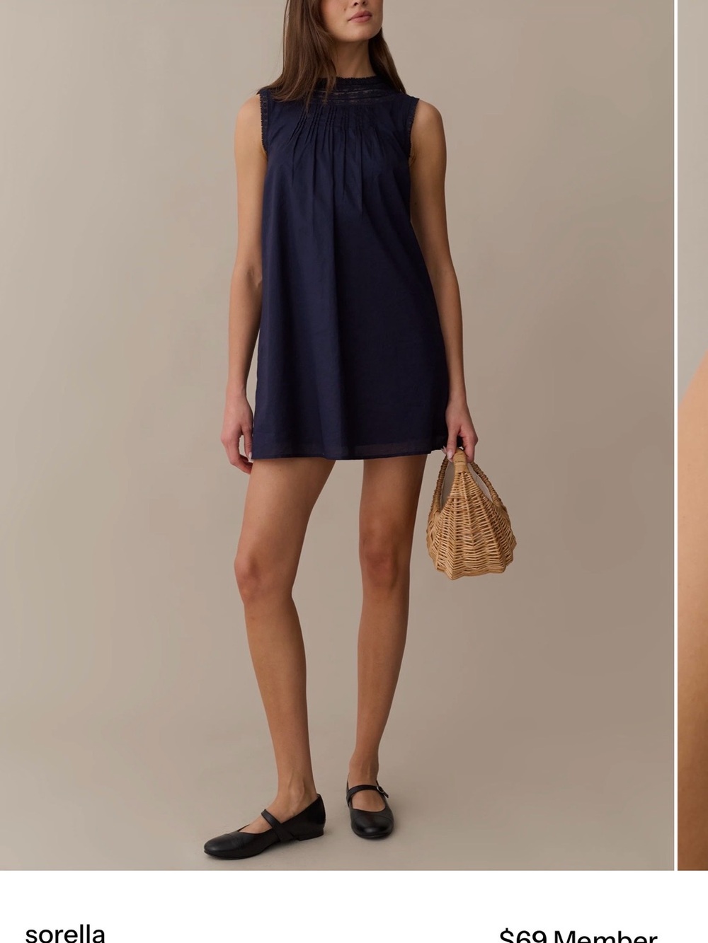 Sorella Navy Sleeveless Pintuck Yoke Mini Dress